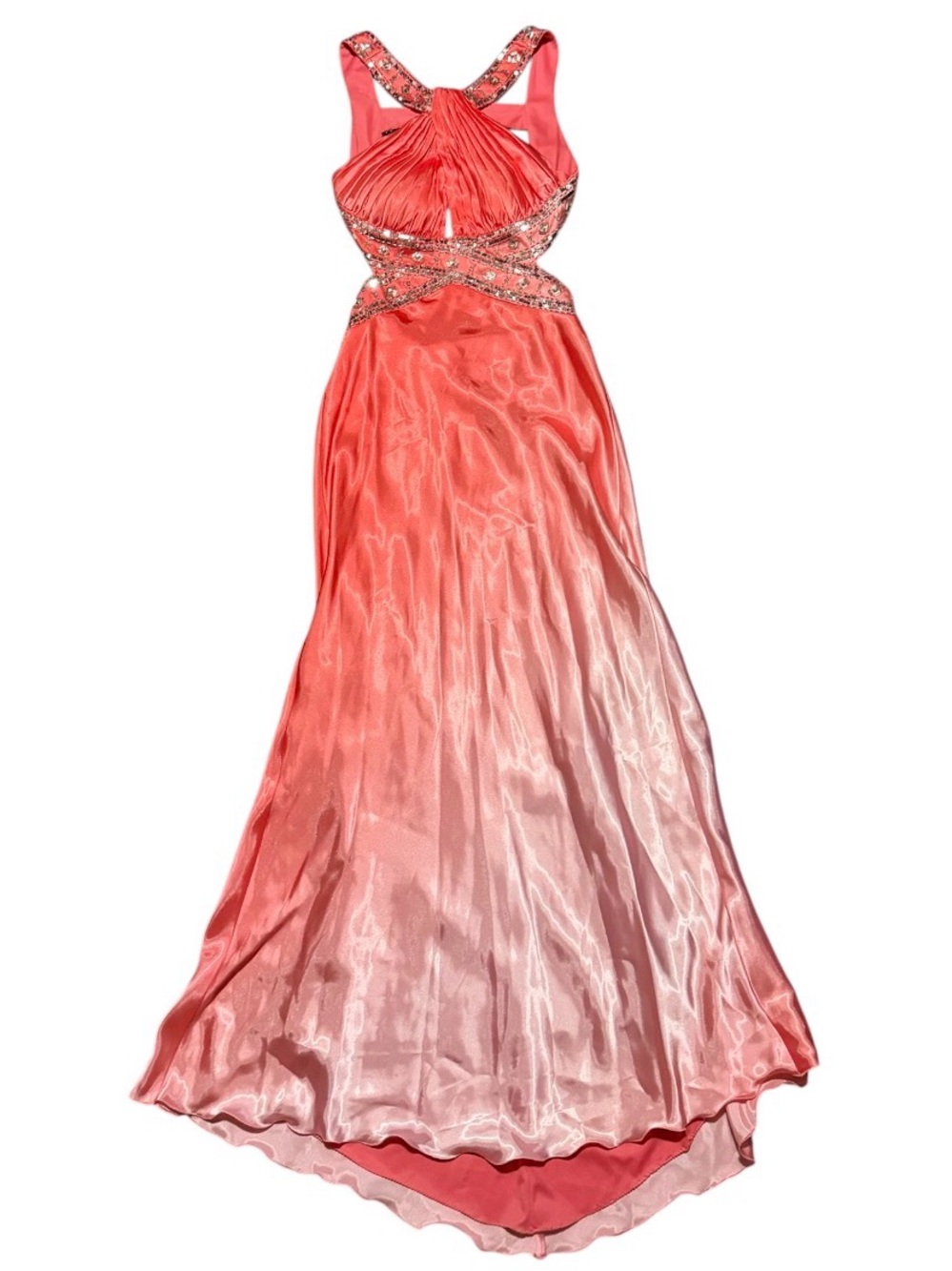 Vintage Y2K Betsy & Adam Coral Ombre Sequin Backless Gown